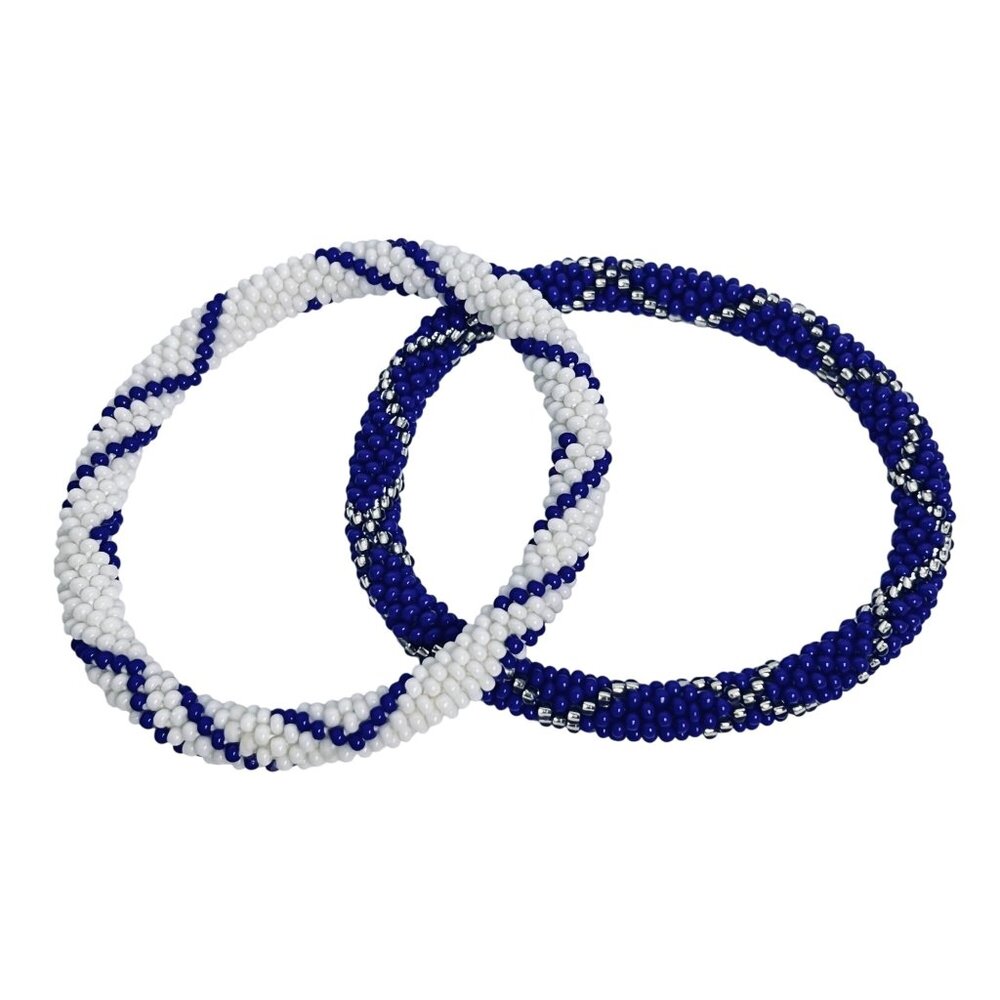 Pair OF Beaded Bracelets - White, Blue And Silver (6115) - Picture 4 of 4